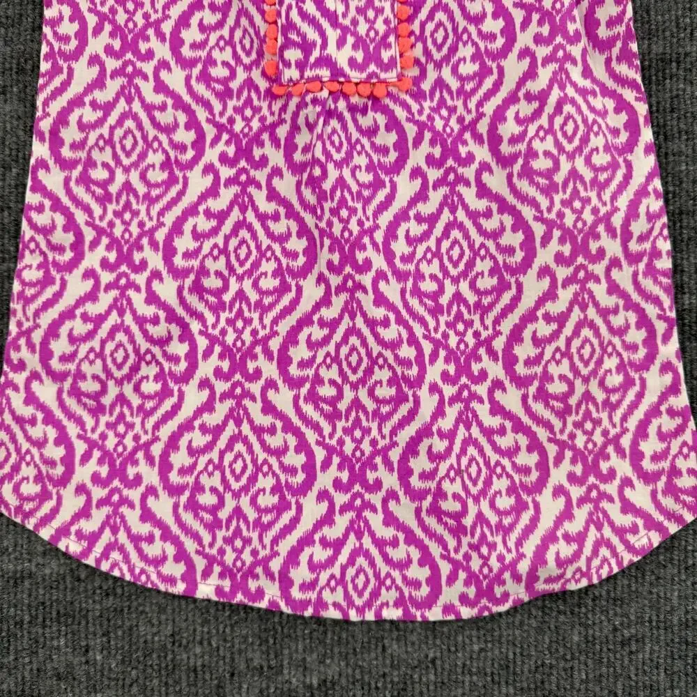 Carters Girls Sleeveless Blouse Shirt Tunic Size 3T Purple White Ikat Pom Pom